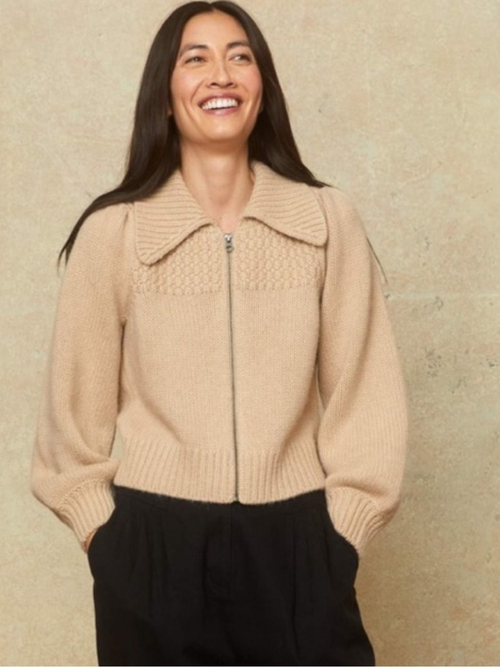 Christy Dawn Dylan 100% Baby Alpaca Zip Front Cardigan Sweater in Natural XS